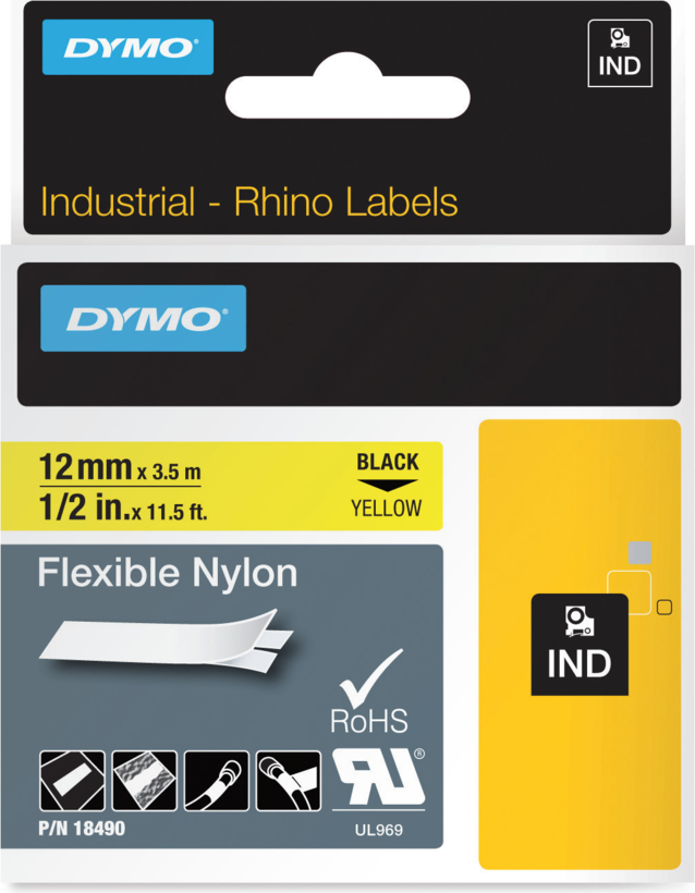 Dymo Rhino Tape Nylon Yellow 12mm