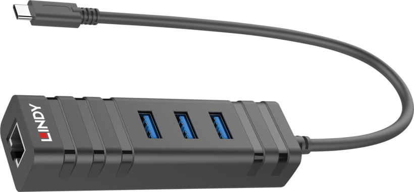 LINDY USB Hub 3.0 3-port + Gb Ethernet