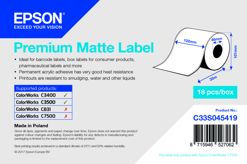 Epson Premium 102mmx35m ContinuousLabels