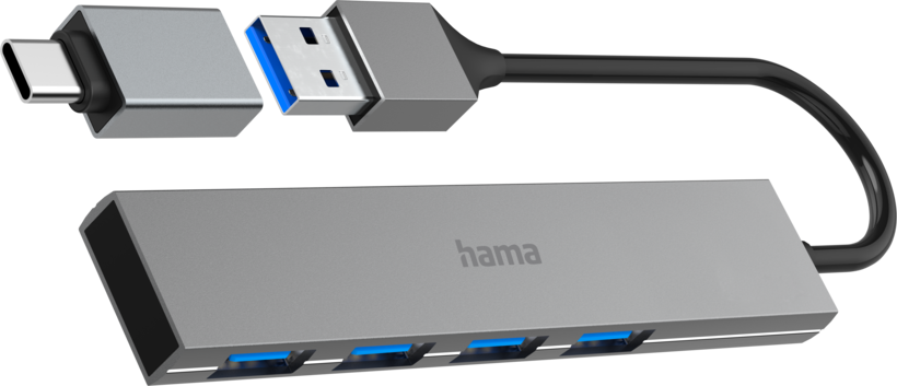 Hub USB 3.0 Hama 4 portas cinz.
