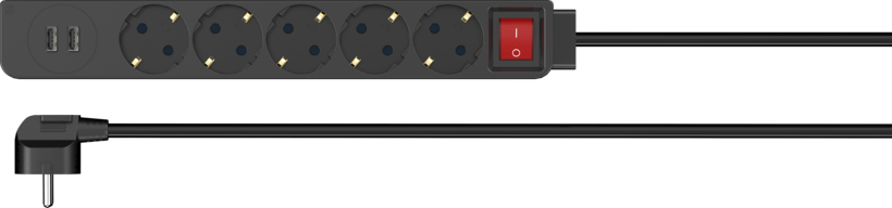 Power Strip 5-way + 2x USB 1.4m