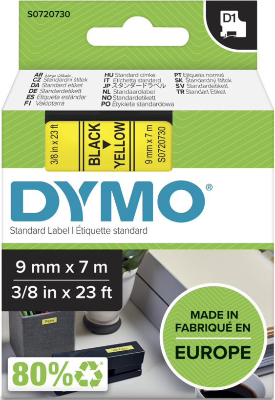 DYMO D1 Label Tape 9mm Yellow/Black