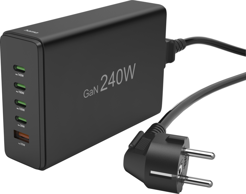 Chargeur Hama 240 W 4xUSB-C/USB-A GaN