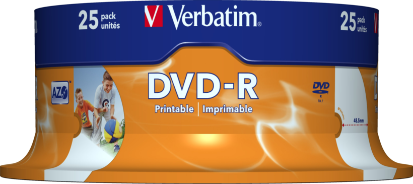 DVD-R 4,7 Go 16x jet d'encre, spin. 25