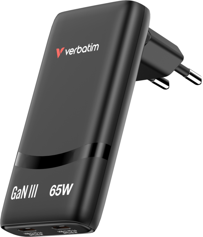Adaptador carga Verbatim 65 W 2 p. GaN
