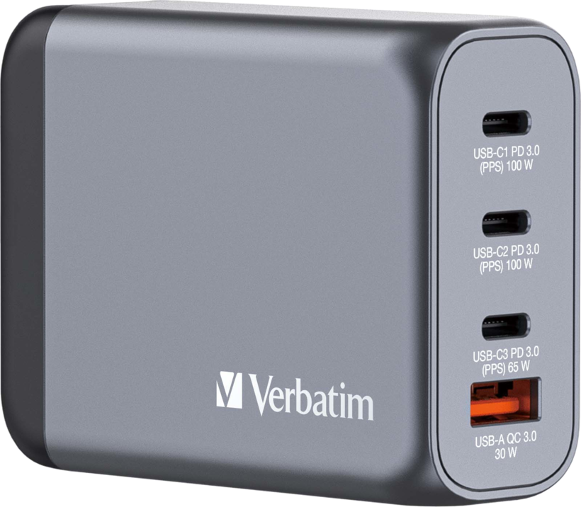 Adaptador carga Verbatim 100 W 4 p. GaN