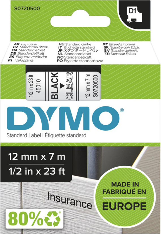 DYMO LM 12mmx7m D1 Label Tape Clear
