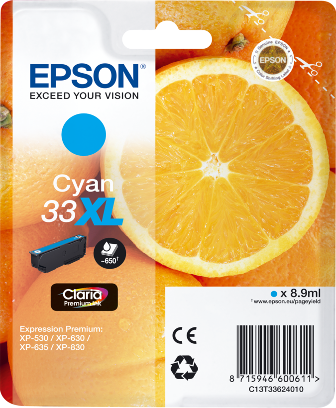 Epson 33XL Claria Ink Cyan