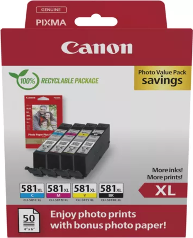 Canon CLI-581XL C/M/Y/BK+papel foto.