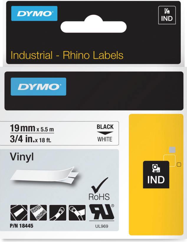 DYMO Rhino Tape Vinyl White 19mm
