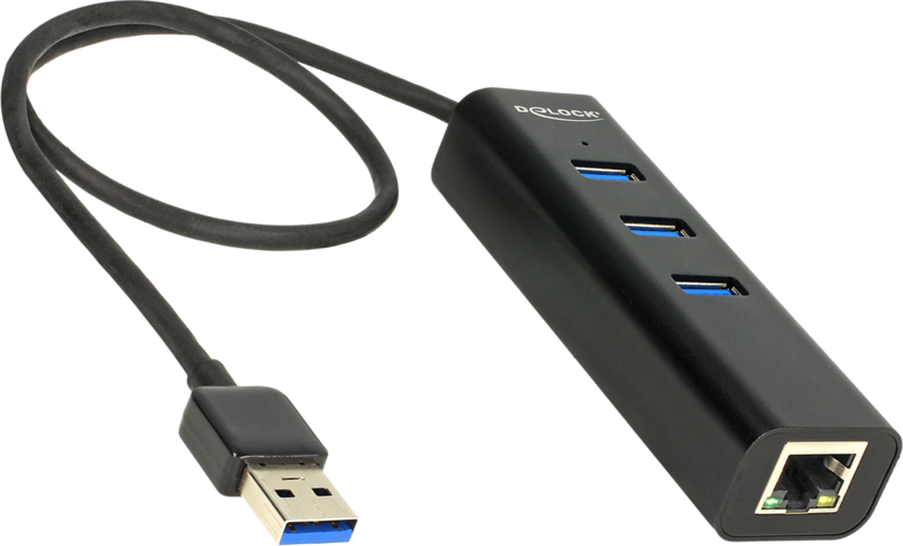 Delock USB Hub 3.0 3-port + RJ45 Black