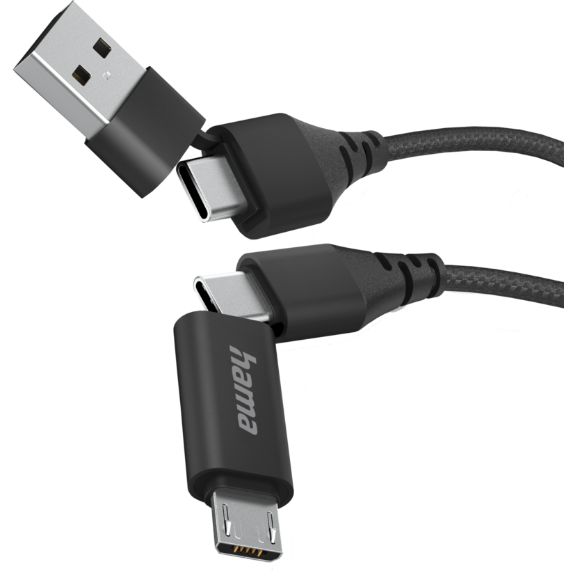 Hama 2in2 USB C/A-Micro-B/C Cable 1.5m