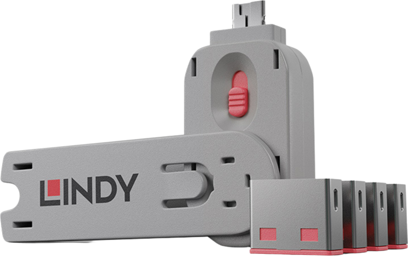 USB-A Port Blocker Pink 4-pack + 1 Key