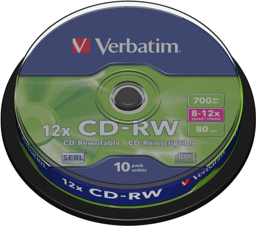 CD-RW 700 Mo Verbatim 12x spindle de 10