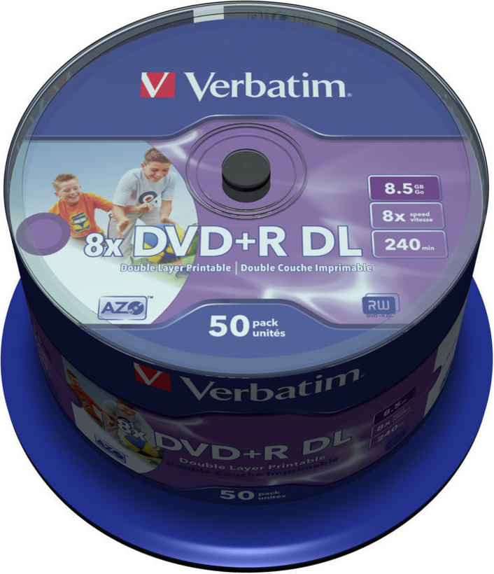 DVD+R DL 8,5 Go 8x Inkjet, spindle de 50