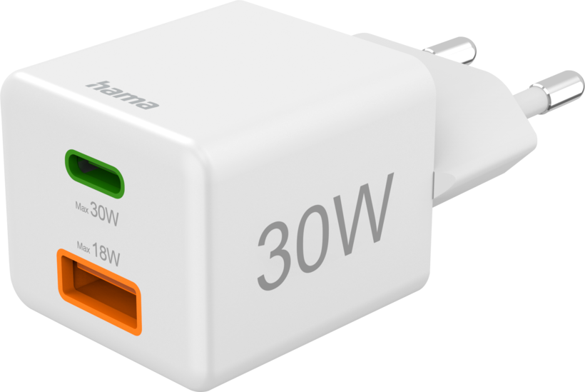Adaptador carreg. Hama 30 W USB-C/USB-A