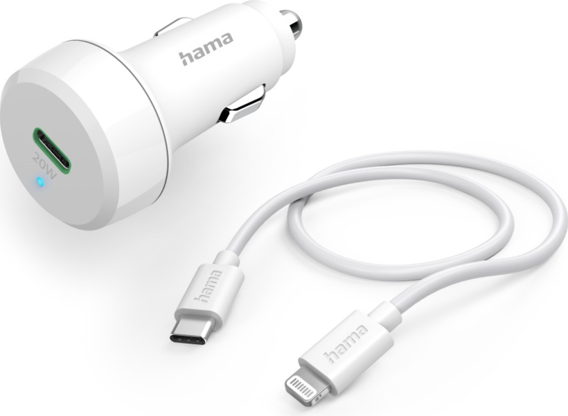 Chargeur véhic. Hama 20W Lightn PD blanc