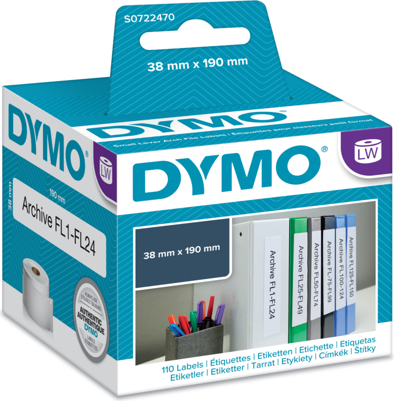 Étiquettes classeur Dymo LW 38x190mm blc