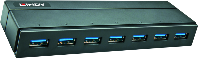 LINDY USB 3.0 hub 7 port, fekete