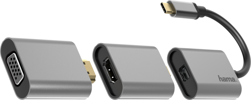 Adapter USB-C/m - MiDP+HDMI+VGA/f
