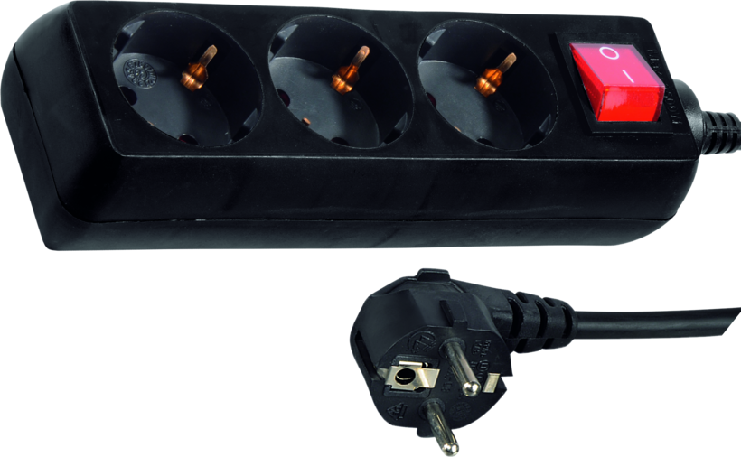 Power Strip 3-way 5m w/ Switch Black