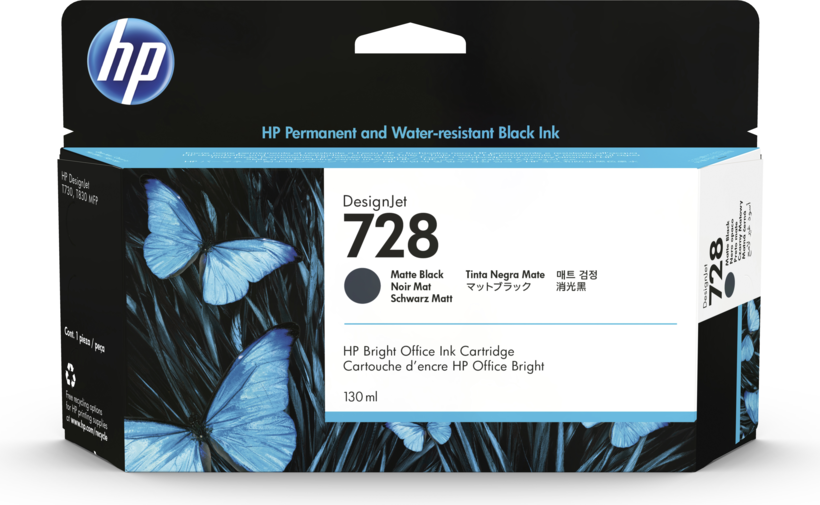 Inchiostro HP 728 nero opaco 130 ml