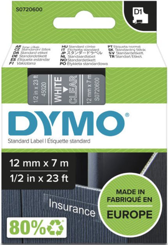 DYMO LM 12mmx7m D1 Label Tape Clear