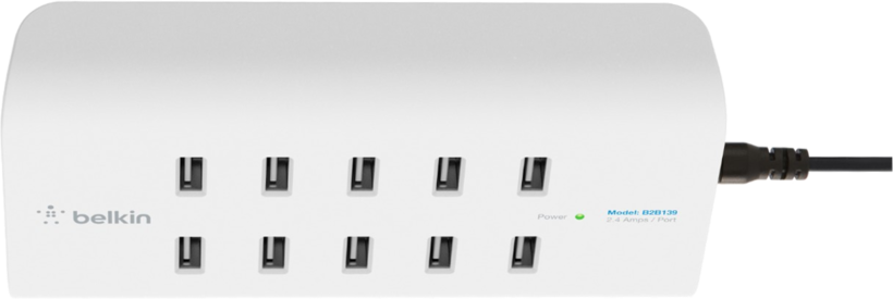 Est. carga USB Belkin 10pts. blanco/gris