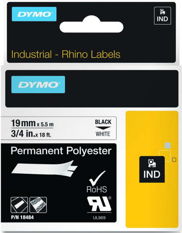 DYMO Rhino Tape Polyester White 19mm