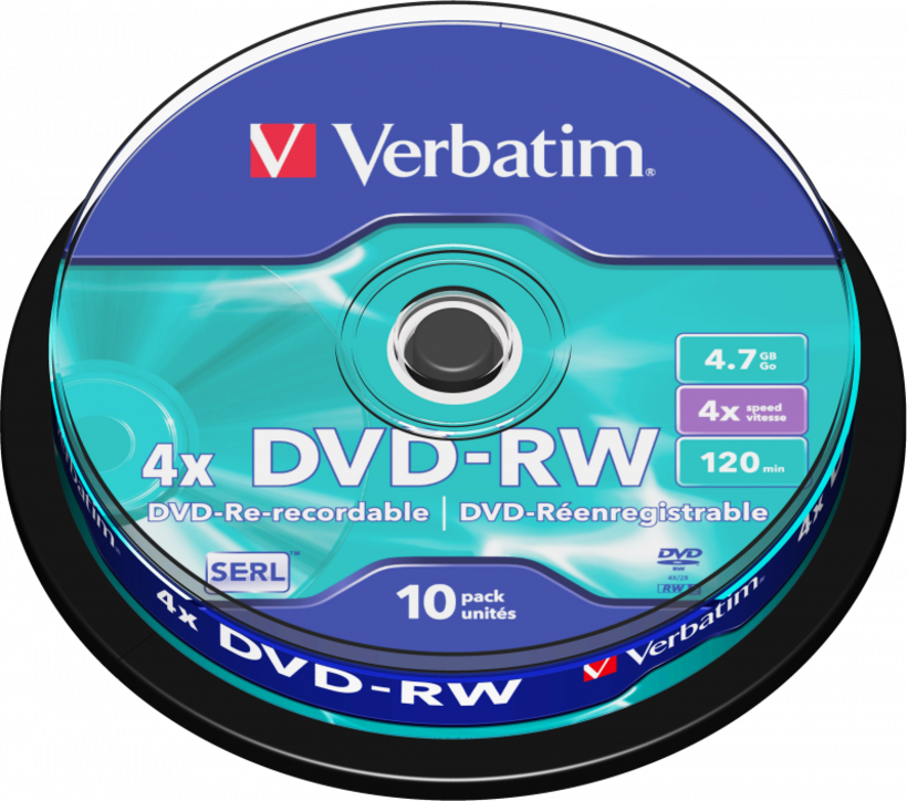 DVD-RW 4,7 Go Verbatim 4x, spindle de 10