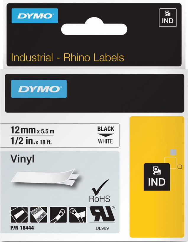 DYMO Rhino Tape Vinyl White 12mm