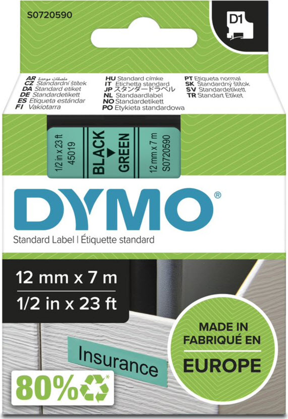 DYMO LM 12mmx7m D1 Label Tape Green
