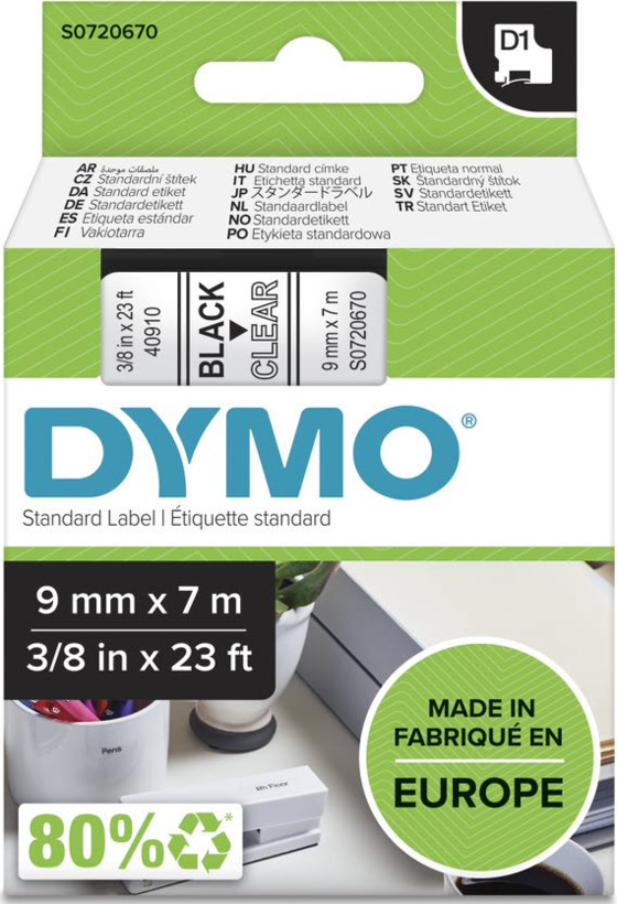 Dymo Cinta D1 transparente/negro 9 mm