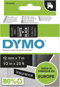Dymo D1 Label Tape White/Black 12mm