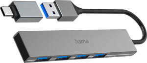 Hama USB Hub 3.0 4-Port, szary