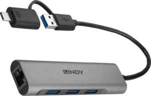 LINDY 3 portos USB 3.0 hub + GbEthernet