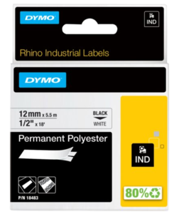 DYMO Polyester Tape Black/White 12mm
