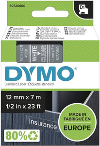 DYMO D1 Label Tape Transp./White 12mm