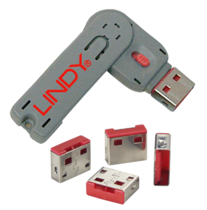 LINDY USB-A Port Blocker 4x/1x Key Red