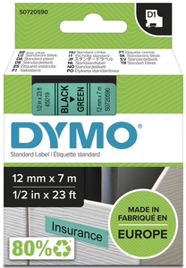 Dymo D1 Label Tape Green/Black 12mm