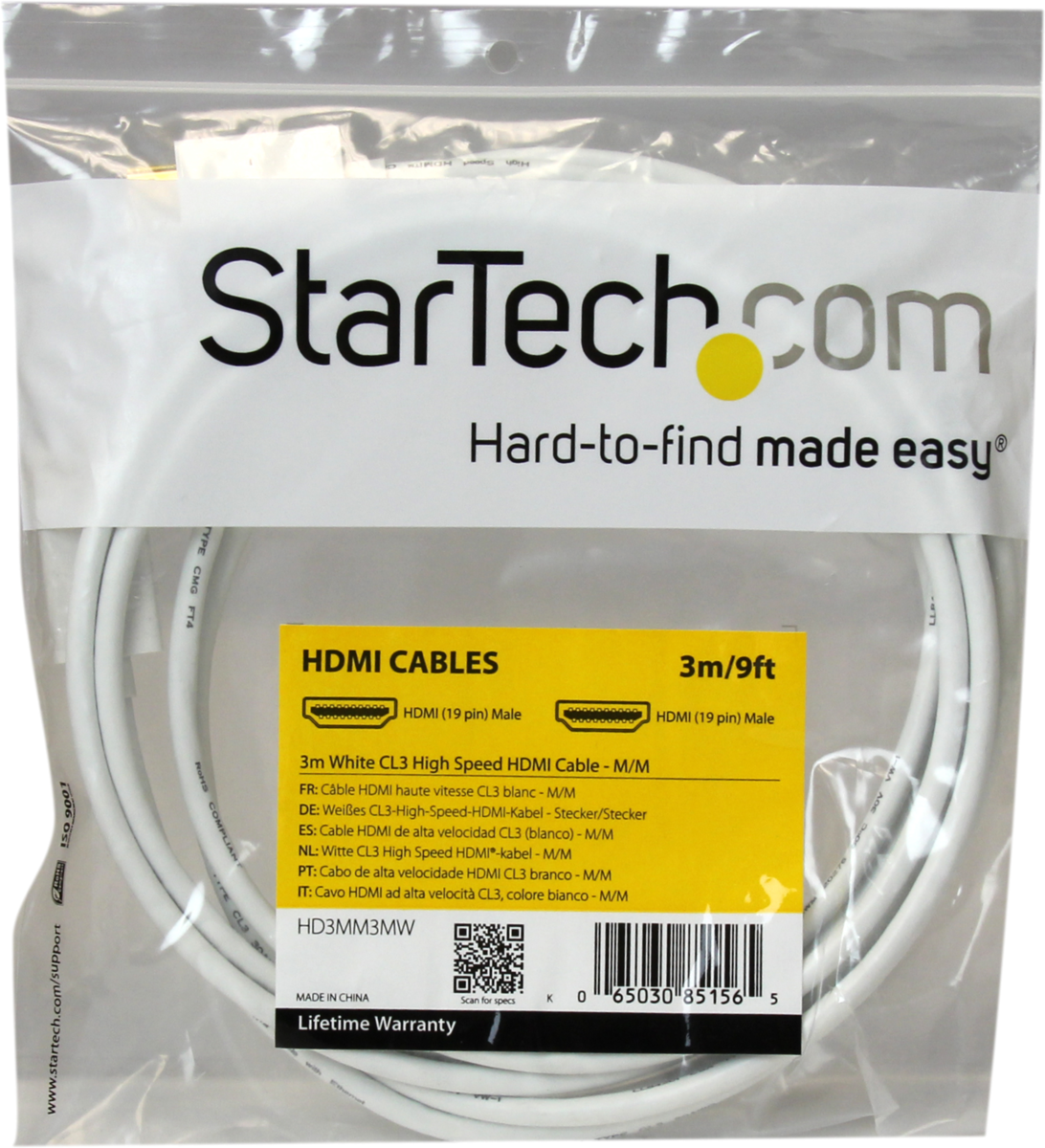 Startech : CABLE HDMI HAUTE VITESSE CL3 MALE VERS MALE BLANC 3M