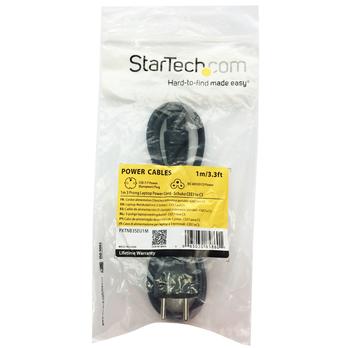 StarTech.com Cable de 1m de Alimentación para Portátiles, Enchufe