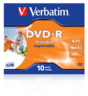 Thumbnail image of Verbatim DVD-R 4.7GB 16x Ink JC 10-pack